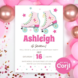 Invitación de cumpleaños retro sobre ruedas: Fiesta de los 80 y 90 (Editable, Imprimible) Imprimir o Texto