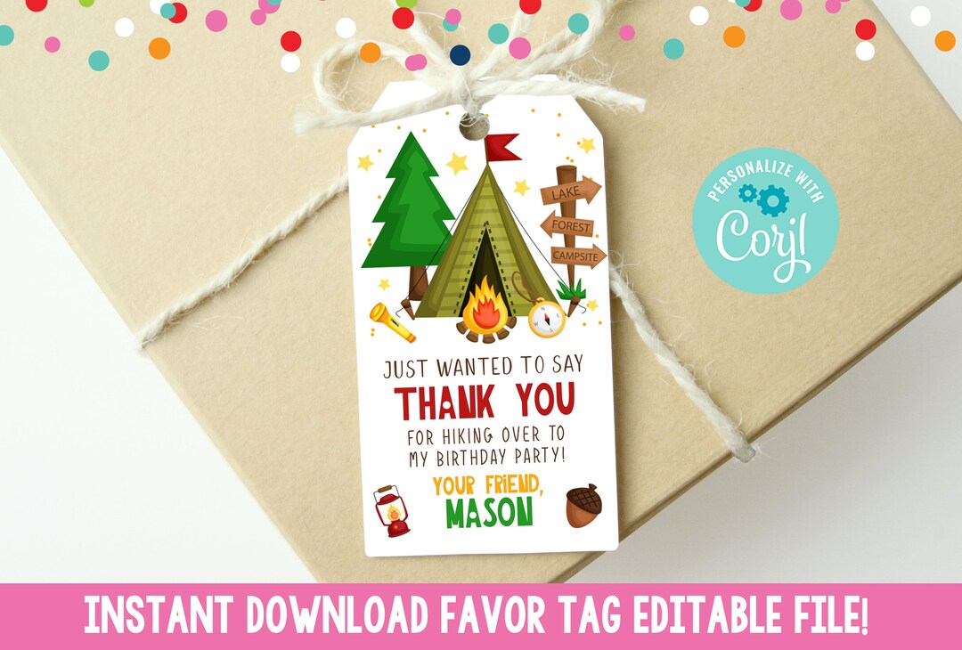 Editable Cute Camping Birthday Party Favor Tag, Printable Boys Camping ...