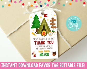 Editable Cute Camping Birthday Party Favor Tag, Printable Boys Camping Wilderness Favor Tag, Instant Download Backyard Camping Gift Tag