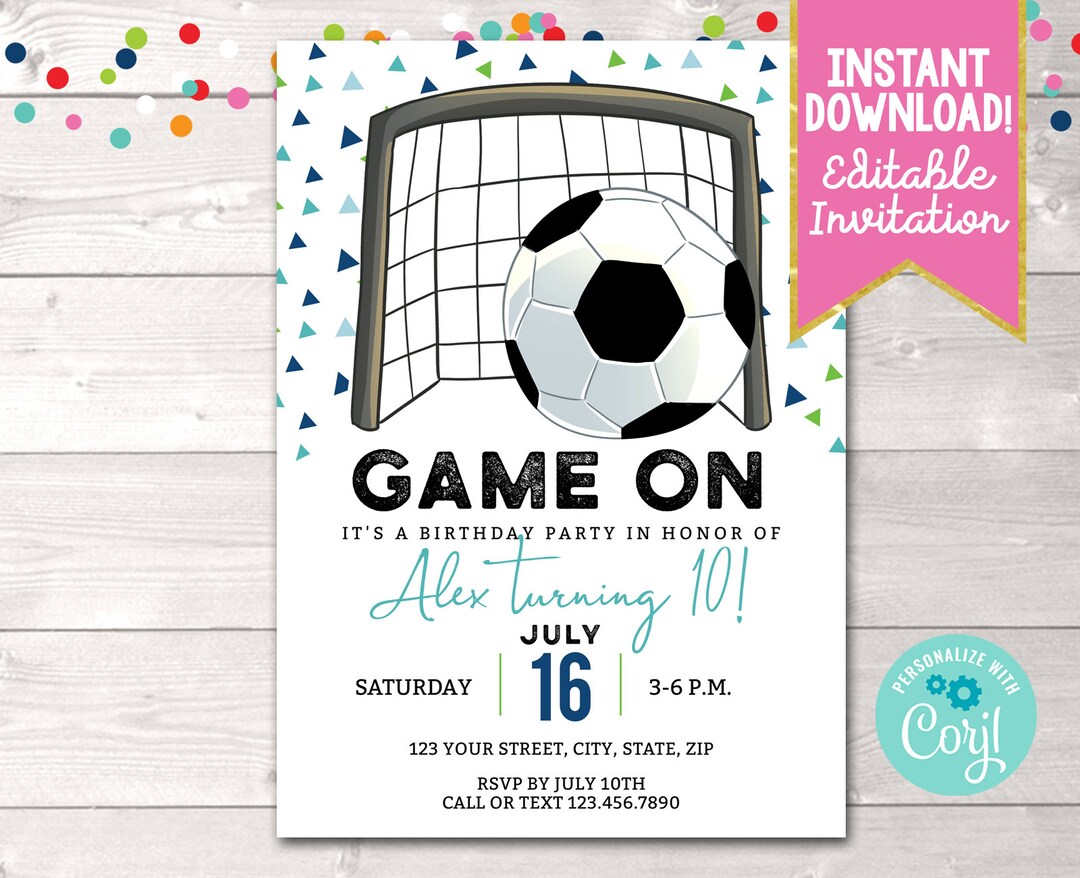 Editable Soccer Birthday Party Invitation, Boys Printable Soccer ...