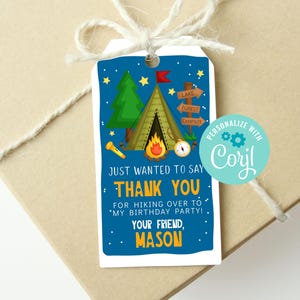 Camping Birthday Favor Tag: Personalized Wilderness Gift (Digital Download)
