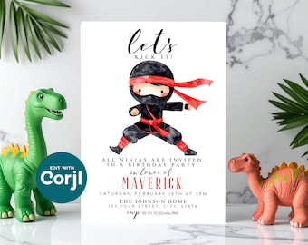 Editable Ninja Birthday Party Invitation (Instant Download) Print or Text