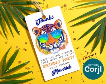 Editable Tiger Birthday Party Favor Tag: Wild Time (Instant Download)