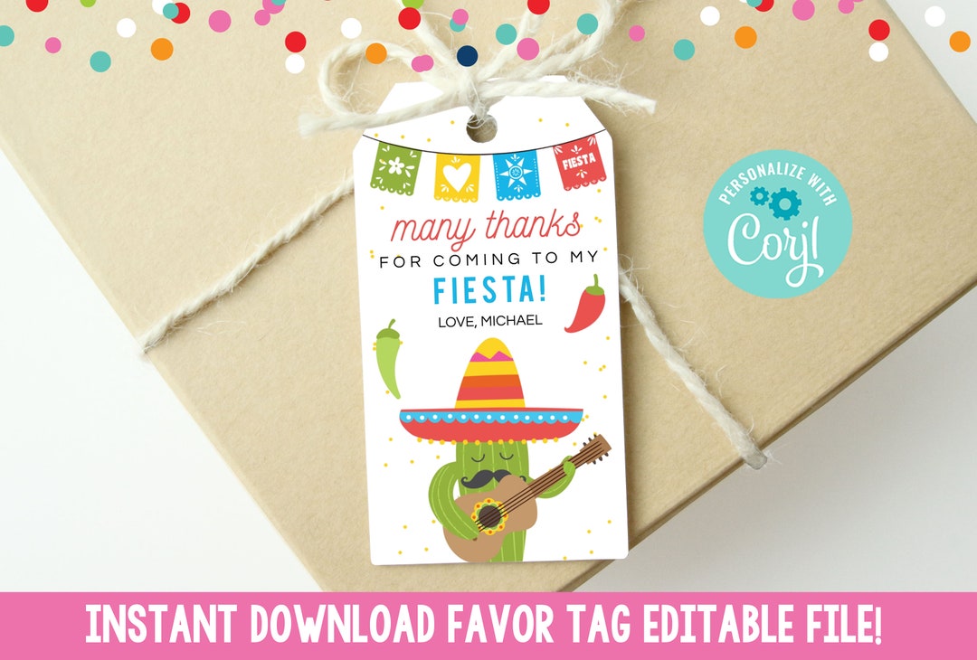 Editable Fiesta Birthday Party Favor Tag, Printable Kids Fiesta ...