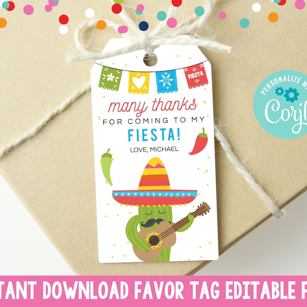 Editable Fiesta Birthday Party Favor Tag, Printable Kids Fiesta Birthday Party Gift Tag, Instant Download Cinco de Mayo Favor Tag Template