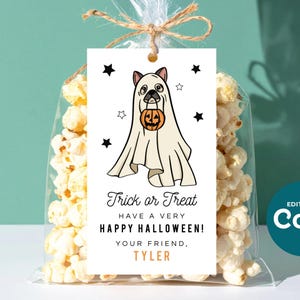 Printable Ghost Dog Halloween Favor Tag, Editable Kids Party (Digital Download) image 1