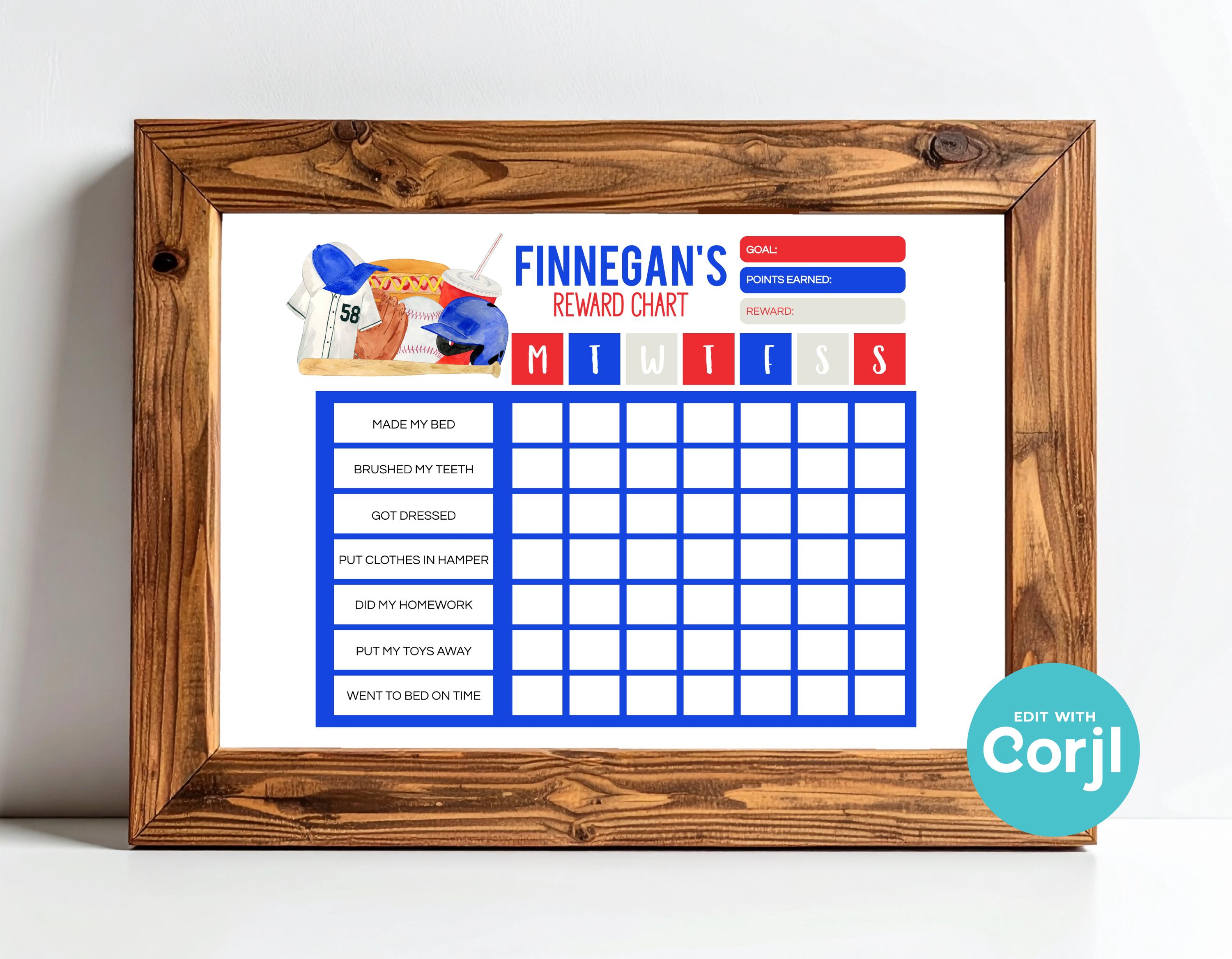Editable Baseball Reward Chart, Kids Chore Chart (PDF Download) - Etsy
