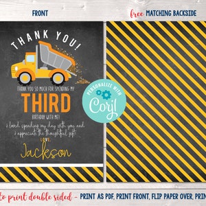 Printable Boys Birthday Party Thank You Card, Editable Dump Truck Thank ...