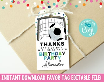 Instant Download Editable Soccer Birthday Party Favor Tags, Printable Soccer Gift Tag Corjl