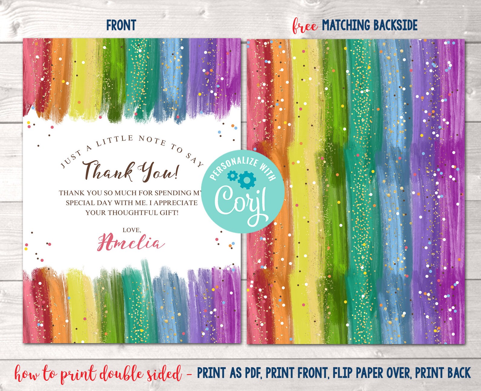 Printable Rainbow Thank You Card Editable Art Party Thank You - Etsy