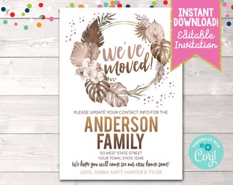 Boho Moving Announcement, Instant Download We've Moved Moving Announcement, Editable Boho Wreath Moving Announcement Printable Template PDF