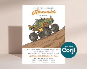Boys Monster Truck Birthday Invitation | Editable Party Invite (Digital Download)