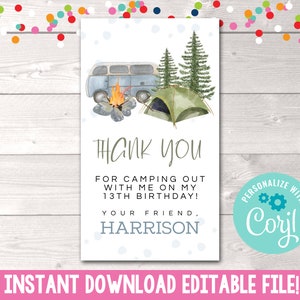Printable Camping Birthday Party Favor Tag, Camping Woods Adventure ...