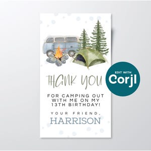 Camping Birthday Favor Tag: Adventure Gift, Editable (Digital File) image 4