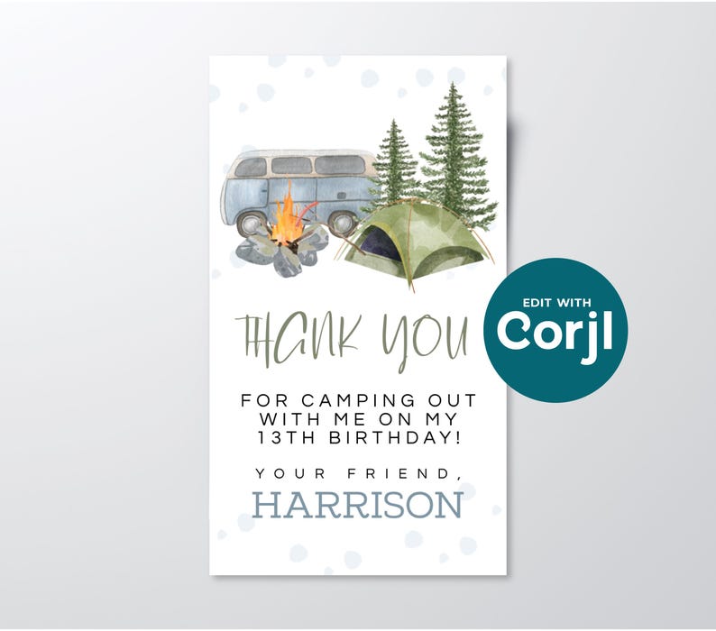 Camping Birthday Favor Tag: Adventure Gift, Editable (Digital File) image 4