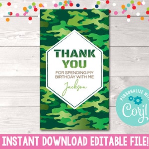 Instant Download Boys Editable Camo Birthday Party Favor Tags ...