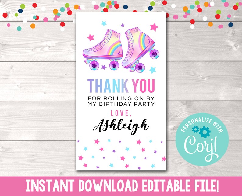 Editable Roller Skating Birthday Party Favor Tag Printable Etsy