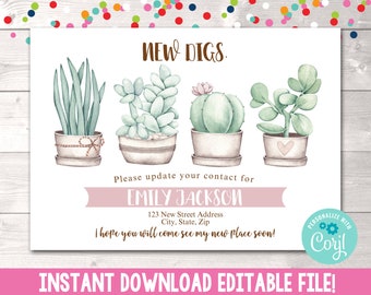 Editable House Plants Moving Announcement, Printable New Digs Moving Announcement Card, Instant Download We've Moved I've Moved Announcement