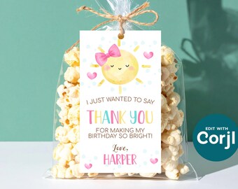 Sunshine Birthday Favor Tag: Editable Printable Gift Tag (Instant Download)