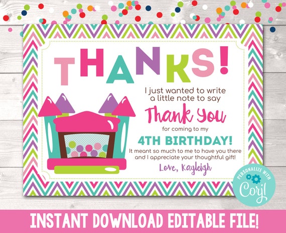 Printable Thank You Cards For Kids Birthday Party