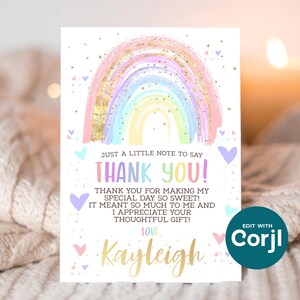 Rainbow Thank You Card: Editable Birthday, Baby Shower (Instant Download) image 7