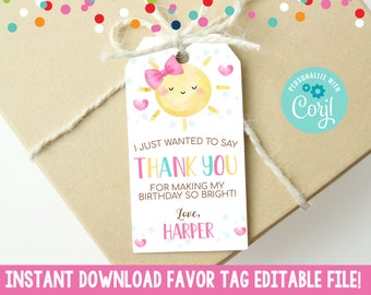 Editable Sunshine Favor Tag Instant Download Birthday Party Favor Tag, Printable Girls Sunshine Gift Tag, Sunshine Sun Baby Shower Favor Tag