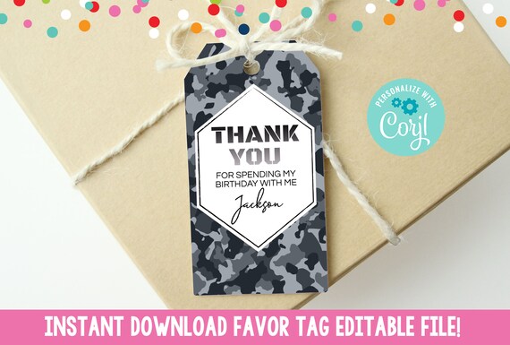 Editable Black Camouflage Favor Tags, Printable Boys Birthday Party ...