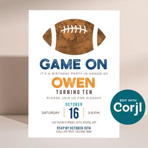 Inbjudan till fotbollsfödelsedag | Inbjudan till fotbollsfest | Redigerbar Corjl-mall bild 5