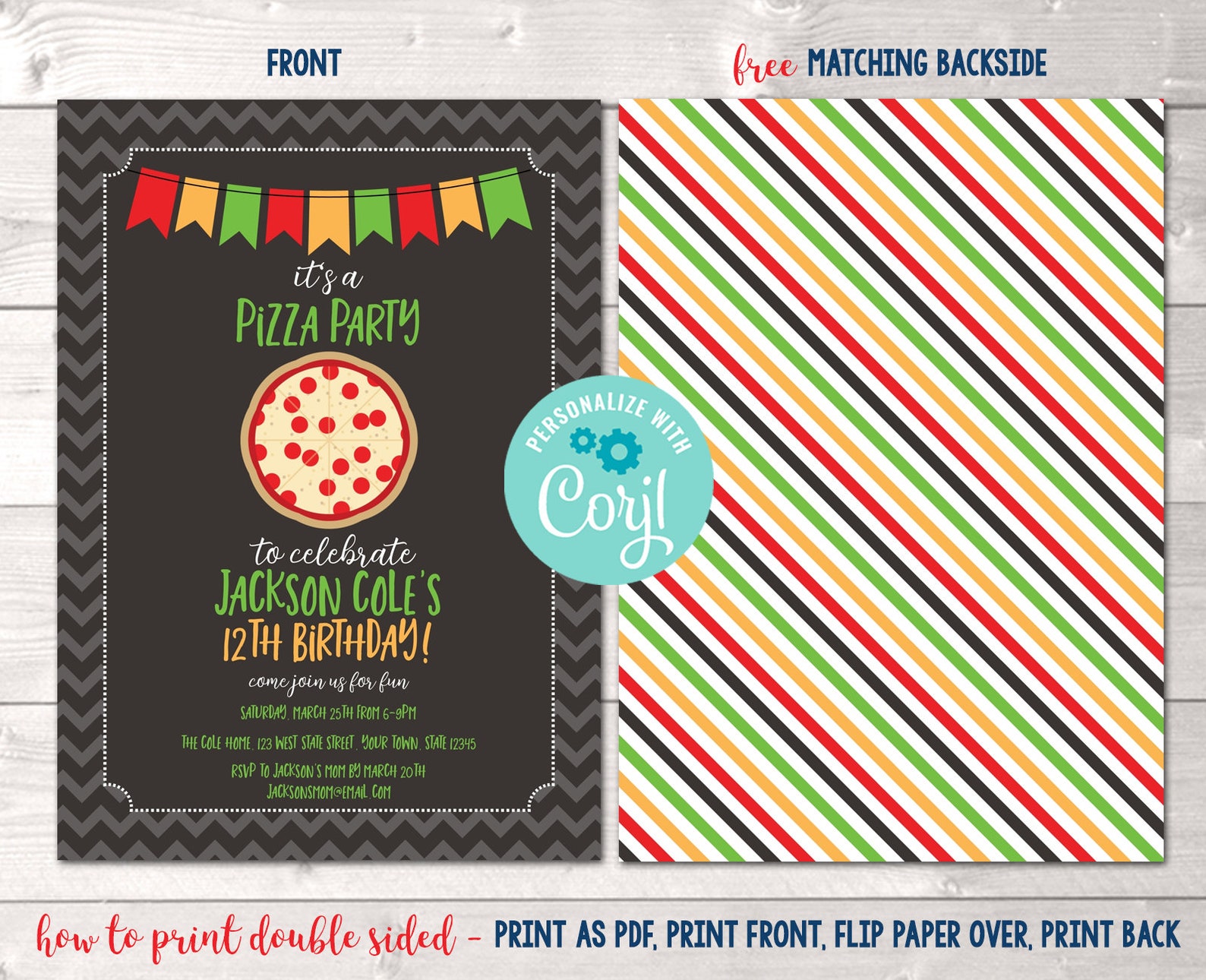 Printable Pizza Party Birthday Invitation Editable Pizza Party | Etsy