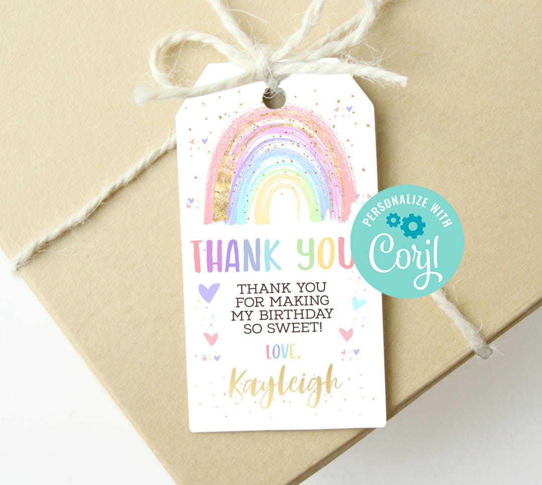 Editable Pastel Rainbow Favor Tag, Instant Download Birthday Party ...
