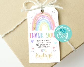 Editable Pastel Rainbow Favor Tag, Instant Download Birthday Party Favor Tag, Printable Girls Rainbow Gift Tag, Baby Shower Favor Tag PDF