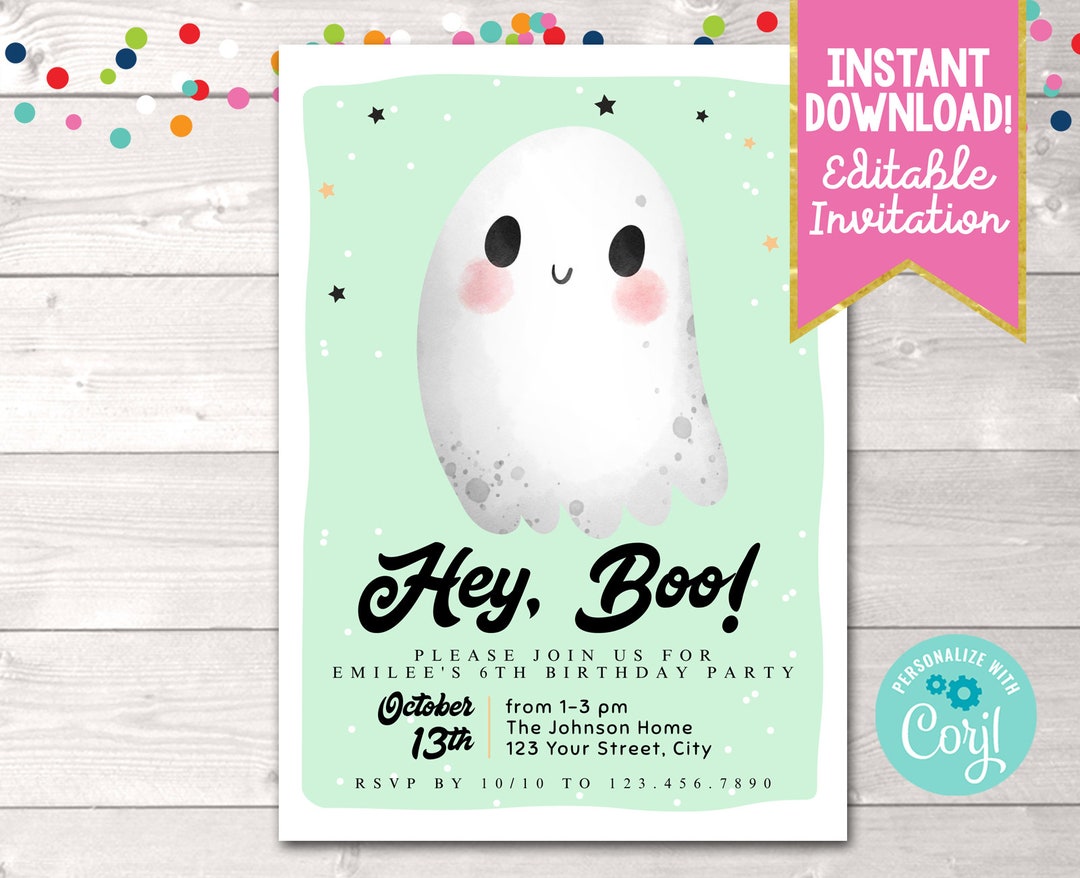 Printable Kids Halloween Invitation Instant Download Hey Boo - Etsy