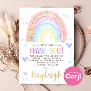 Rainbow Thank You Card: Editable Birthday, Baby Shower (Instant Download) image 9