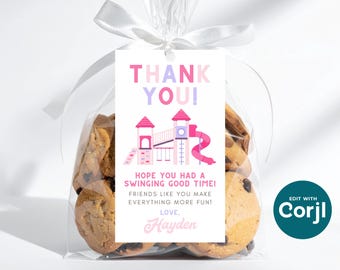 Editable Girls Birthday Party Favor Tag: Pink & Purple Playground