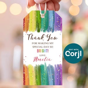 Rainbow Birthday Favor Tag: Editable Printable Gift Tag (Instant Download) image 3