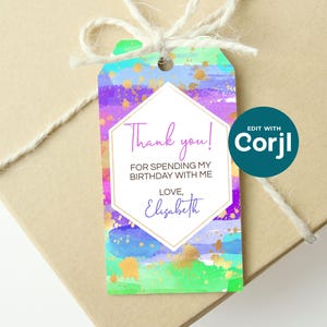 Rainbow Art Birthday Favor Tag: Editable Party Gift Tag (PDF) image 3