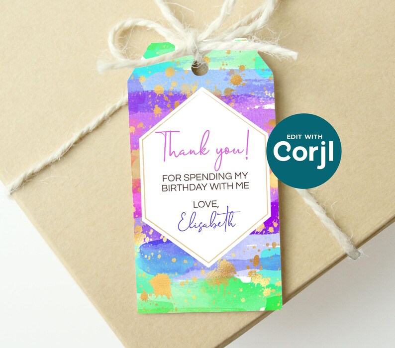 Rainbow Art Birthday Favor Tag: Editable Party Gift Tag (PDF) image 3