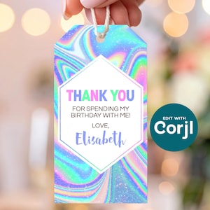 Etiqueta para recuerdo de cumpleaños con diseño tie-dye: Diseño de holograma editable (PDF imprimible) imagen 1