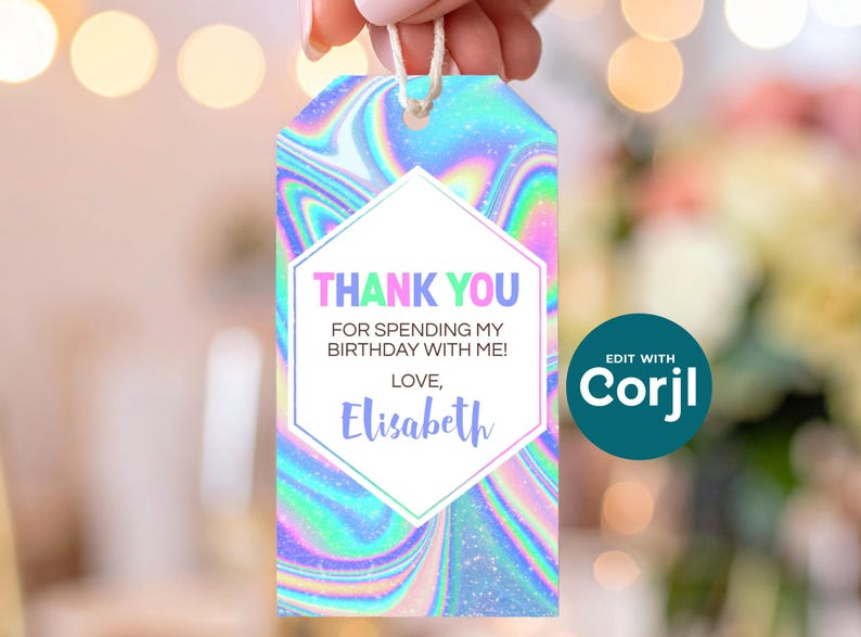 Etiqueta para recuerdo de cumpleaños con diseño tie-dye: Diseño de holograma editable (PDF imprimible) imagen 1