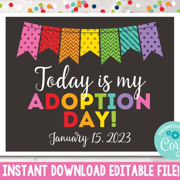 Instant Download Adoption Day Announcement, Printable Adoption Photo Prop Sign, Editable Adoption Reveal Digital Design File PDF or JPG