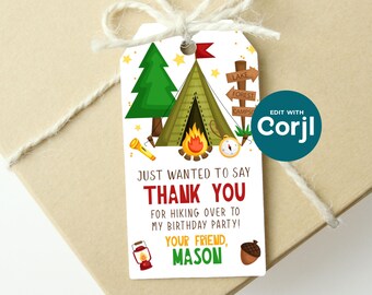 Editable Camping Birthday Favor Tag: Printable Wilderness Gift (Instant Download)