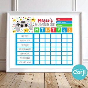 Video Game Chore Chart: Editable Responsibility Chart (Instant Download PDF)