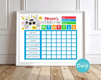 Video Game Chore Chart: Editable Responsibility Chart (Instant Download PDF)