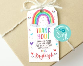 Editable Watercolor Rainbow Favor Tag Instant Download Birthday Party Favor Tag, Printable Girls Rainbow Gift Tag, Baby Shower Favor Tag PDF