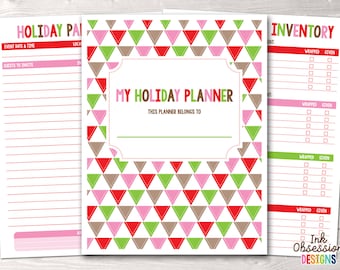 Instant Download Printable Holiday Planner Christmas Card List Gift Lists Holiday Budget & More in Pink Red Green Brown