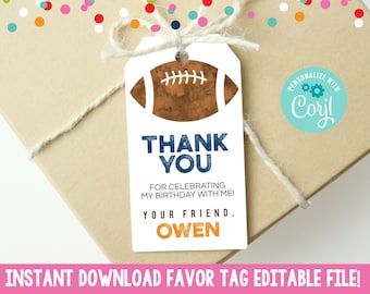 Editable Boys Football Favor Tag, Printable Boys Football Birthday Party Favor Tag Gift Tag, Instant Download Sports Football Favor Tag PDF