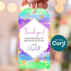 Rainbow Art Birthday Favor Tag: Editable Party Gift Tag (PDF) image 7