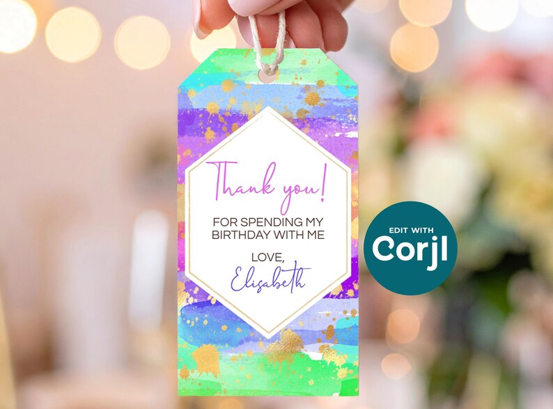 Rainbow Art Birthday Favor Tag: Editable Party Gift Tag (PDF) image 7