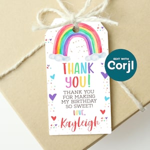 Watercolor Rainbow Favor Tag: Editable Birthday Party Gift (PDF)