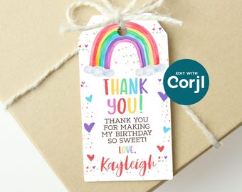 Watercolor Rainbow Favor Tag: Editable Birthday Party Gift (PDF)